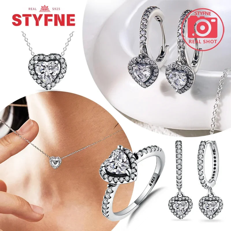 Conjunto Coração com Zircônia em Prata 925