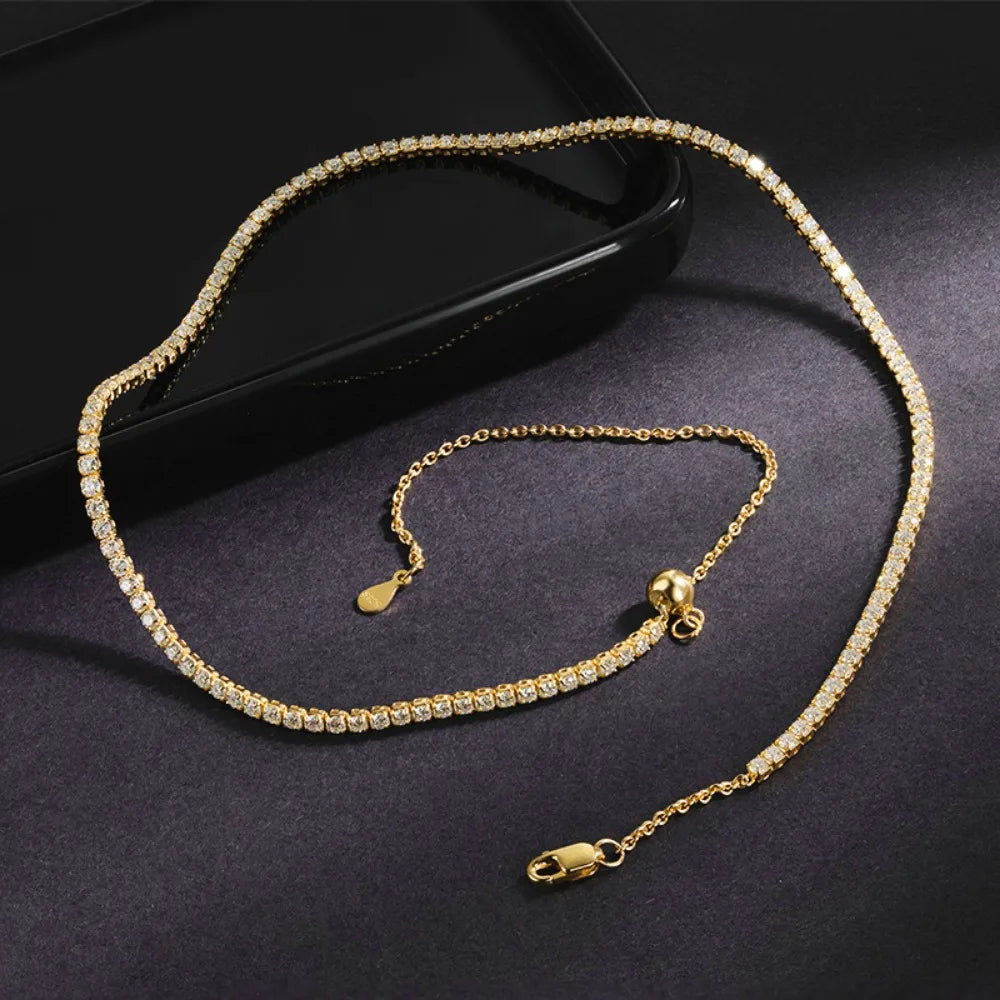 Colar Choker Riviera 2 mm em Prata 925 com Moissanite ou Zircônia