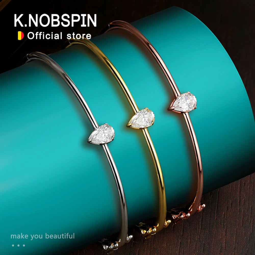 Pulseira Bangle Moissanite Corte Pêra 1 Quilate Prata 925 — Certificado GRA