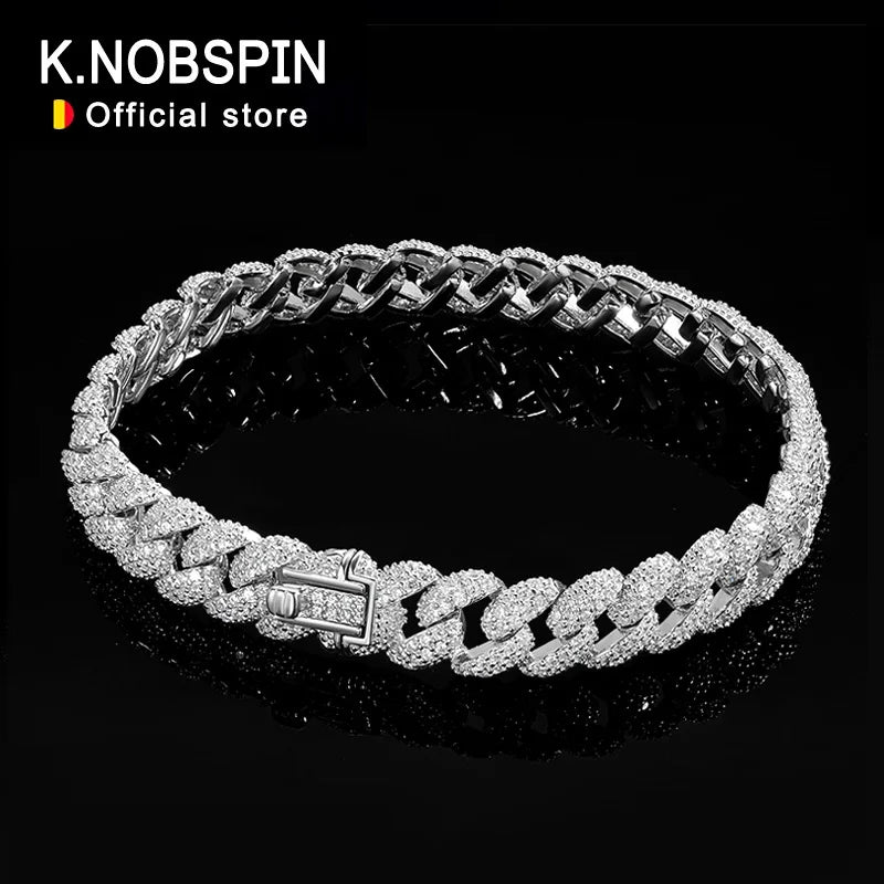 Pulseira Cubana Moissanite 8mm Prata 925 Banho Ouro 18K — Certificado GRA