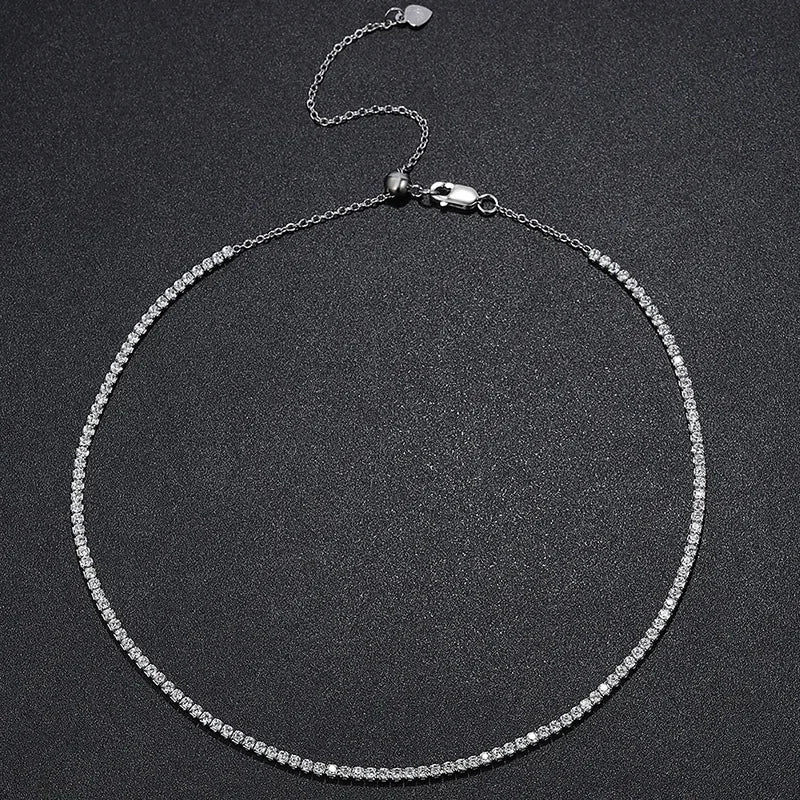Colar Choker Riviera 2 mm em Prata 925 com Moissanite ou Zircônia
