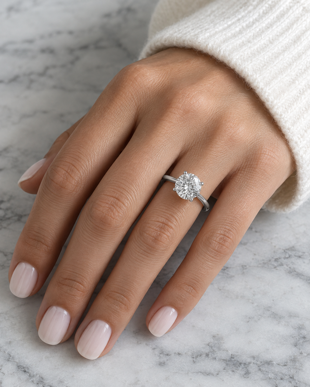 Anel Solitário Moissanite Certificada 3 Quilates na mão de modelo